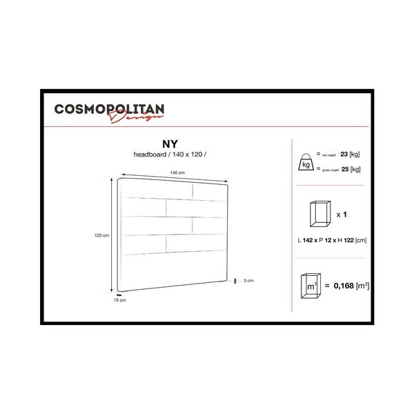 Černé čelo postele Cosmopolitan Design New York, šířka 140 cm-image-4