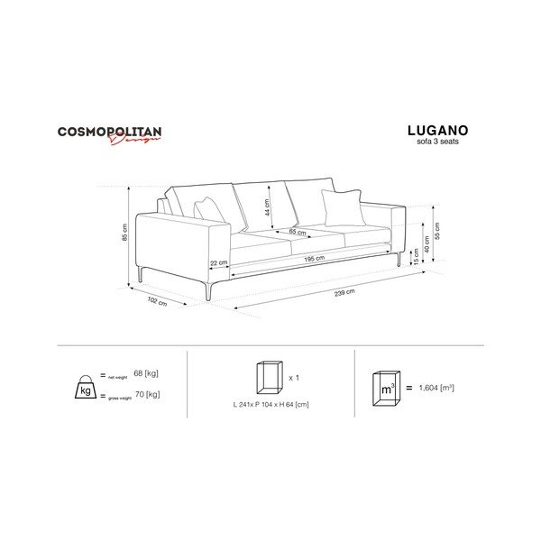 Pudrově růžová pohovka Cosmopolitan Design Lugano, 239 cm-image-4