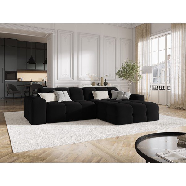 Ъглов диван от черно кадифе (десен ъгъл) Kendal - Micadoni Home-image-1