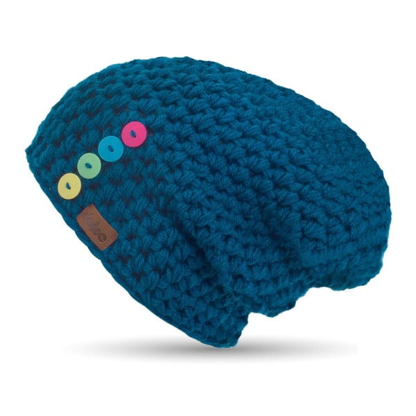 Синя ръчно плетена шапка с копчета Mila - DOKE