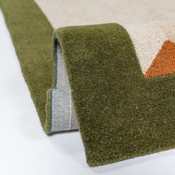 Зелена/в естествен цвят ръчно изработена вълнена пътека 60x230 cm Apex Border Wool – Flair Rugs-image-3