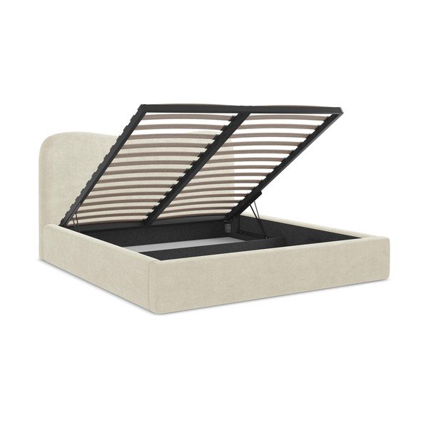 Бежово двойно легло 140x200 cm тапицирано с място за съхранение с включена подматрачна рамка Kahai – Makamii-image-3