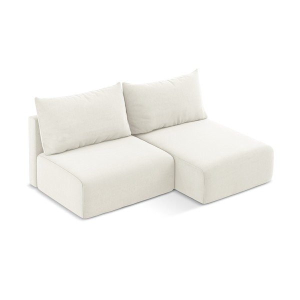 Кремав кадифен сгъваем/с място за съхранение ъглов диван (десен ъгъл) Kalena – Makamii-image-3