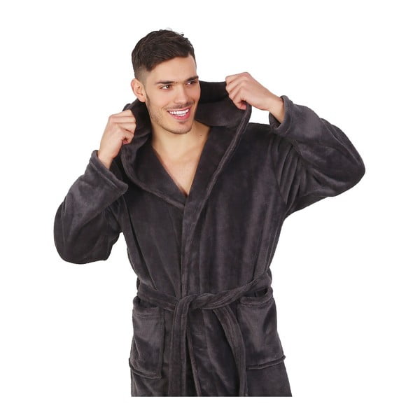 Тъмно сив унисекс халат от микрофибър, размер M Robby - DecoKing-image-4