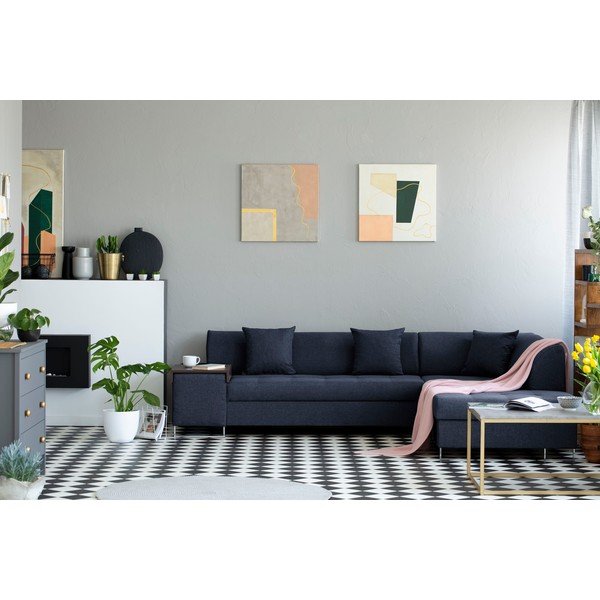 Modrá rohová rozkládací pohovka s nohami ve stříbrné barvě Cosmopolitan Design Orlando, pravý roh-image-1