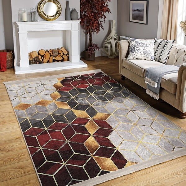 Сиво-винен миещ се килим 160x230 cm - Mila Home-image-1