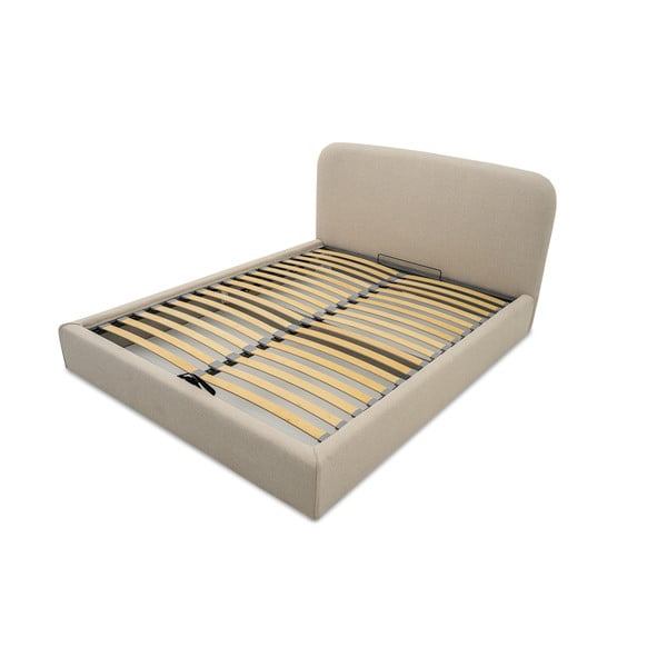 Бежово тапицирано двойно легло с място за съхранение с включена подматрачна рамка 140x190 cm Sea – Scandic-image-4