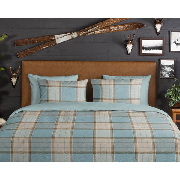 Синьо  двойно удължено фланелено спално бельо 200x220 cm Jacco – Good Morning-image-3