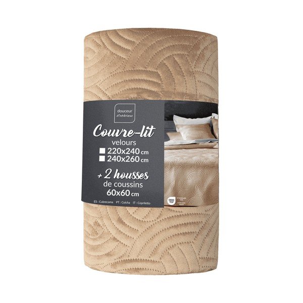 Светлокафяво комплект шалте и калъфка за възглавница 240x260 cm Solange – douceur d'intérieur