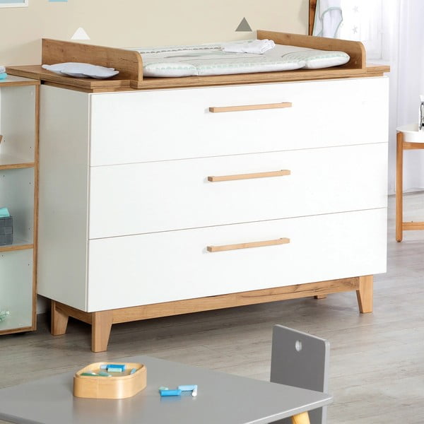 Бял нисък скрин от дъб с маса за преповиване 118x104 cm Finn - Roba-image-1