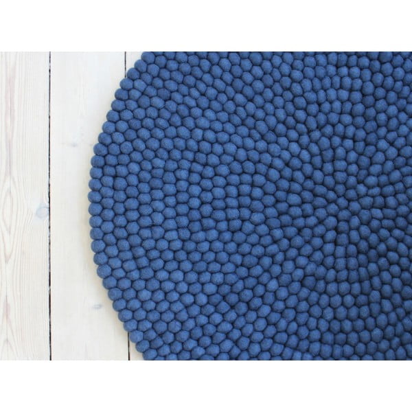 Син вълнен килим с топки , ⌀ 200 cm Ball Rugs - Wooldot