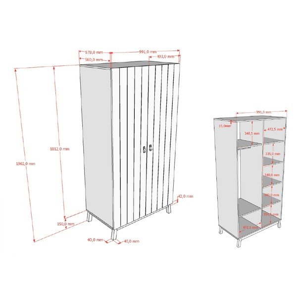 Бежов детски гардероб 99x196x58 cm Sezane – Vipack-image-3