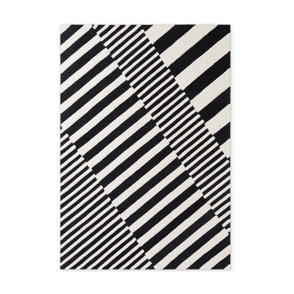 Черно-бял ръчно изработен вълнен килим 160x230 cm Stryve Flux – Elle Decoration