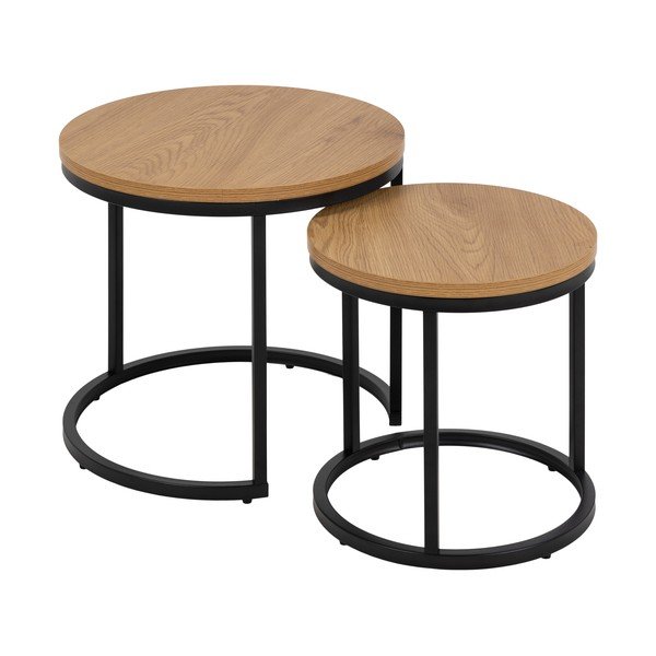 Кръгли странични масички в комплект от 2 бр. с дъбов плот ø 45 cm Spiro – Actona-image-2