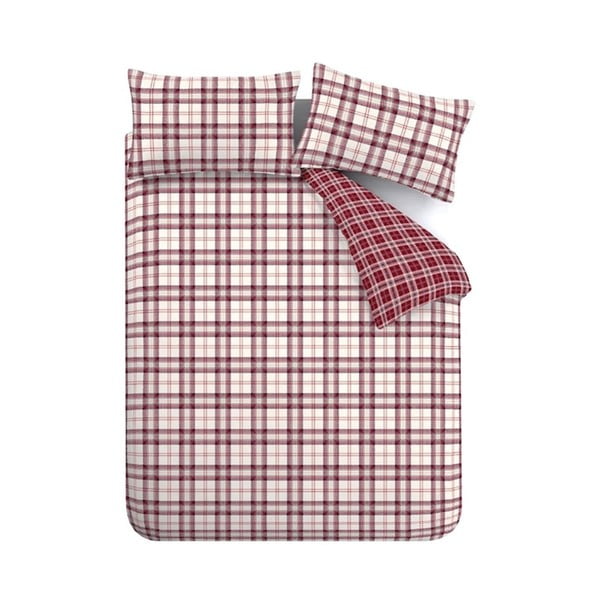 Бордо единично  спално бельо 135x200 cm Kelso Check – Catherine Lansfield