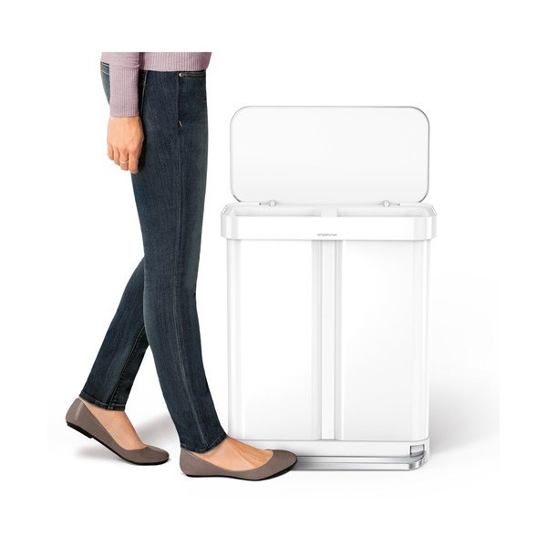 Бяло стоманено кошче за боклук 34+24 l за рециклиране/с педал Dual – simplehuman-image-4