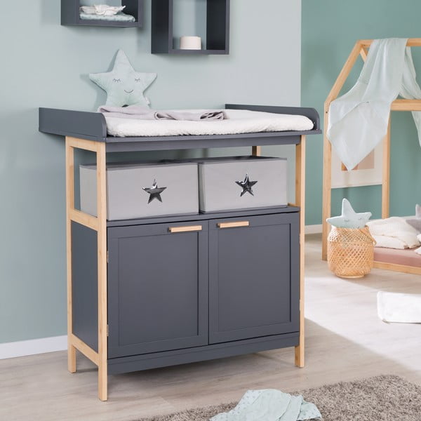 Антрацит нисък детски скрин с маса за преповиване 87x75 cm Berlin – Roba-image-3