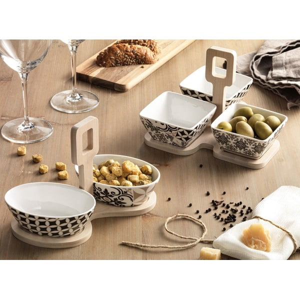 Комплект от 3 порцеланови купи с бамбукова табла Alhambra - Brandani-image-1