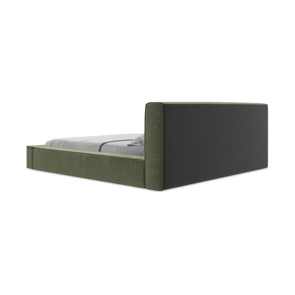 Зелено тапицирано двойно легло с място за съхранение и решетка 160x200 cm Noho - Makamii-image-2