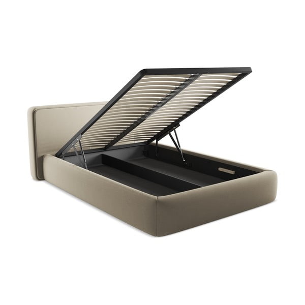 Бежово двойно тапицирано легло с място за съхранение и включена подматрачна рамка 140x200 cm Kiana – Makamii-image-3