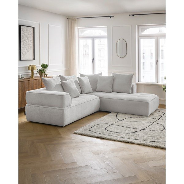 Светлосив шенилов ъглов диван (десен ъгъл/L форма) Whesley – Bobochic Paris-image-1