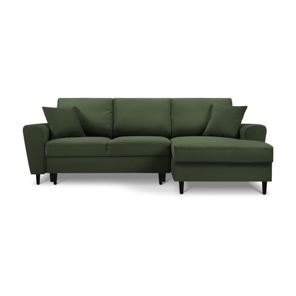 Зелен разтегателен ъглов диван с място за съхранение от рипсено кадифе (десен ъгъл) Kyoto – Cosmopolitan Design