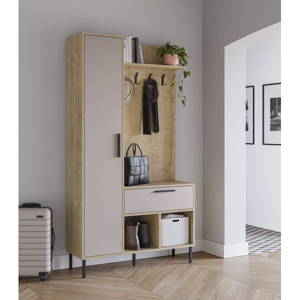 Кремаво-естествен комплект за коридор от декор от дъб  108x195x35 cm Heidy – Marckeric-image-1