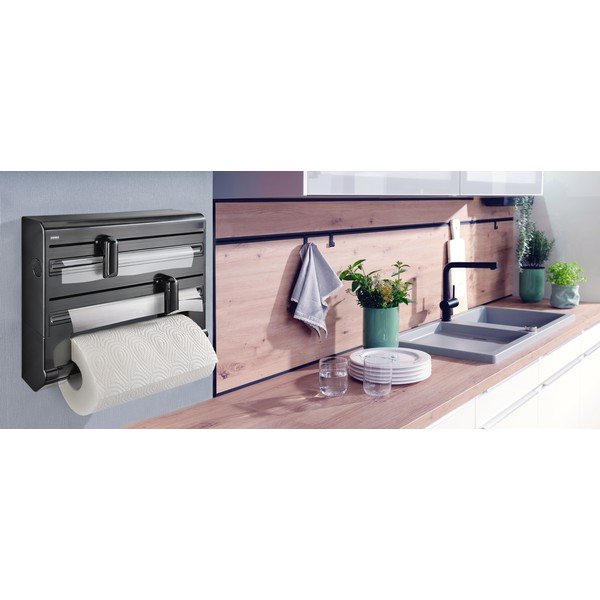 Черна стенна пластмасова поставка за кухненско фолио и хартиени кърпи Parat – LEIFHEIT-image-1