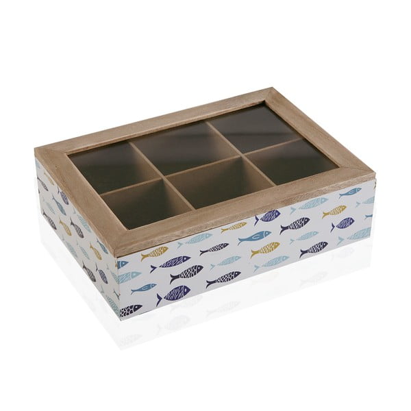 Дървена кутия за чай с капак Blue Bay - Versa