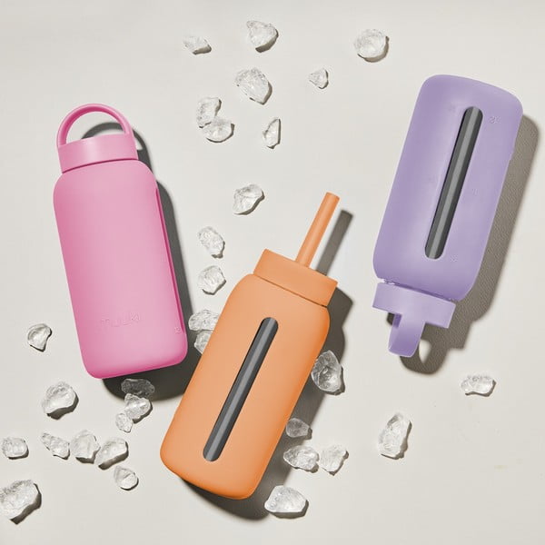 Силиконова сламка с четка за почистване и капак Tropical Papaya – Muuki-image-2