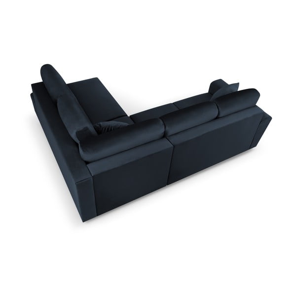 Тъмносин кадифен разтегателен ъглов диван с място за съхранение (десен ъгъл/L форма) Kyoto – Cosmopolitan Design-image-4