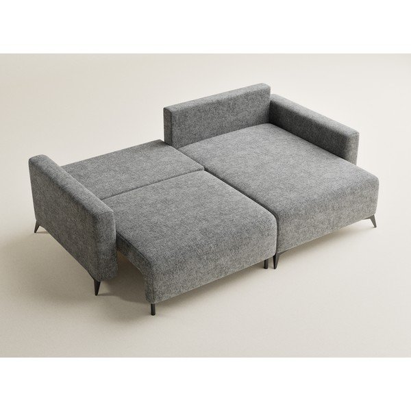 Сив шенилов сгъваем/с място за съхранение ъглов диван (десен ъгъл) Leon – Maison de Rêve-image-3