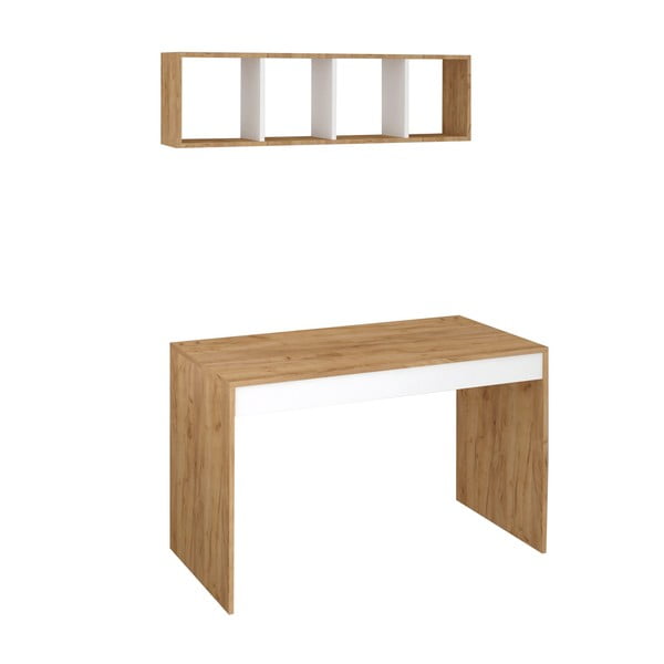 Комплект работна маса и рафт с дъбов декор Ertel - Mod Design