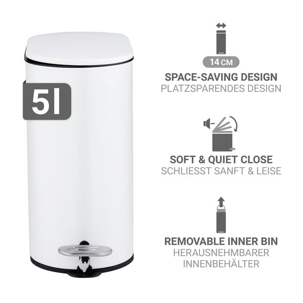 Стоманено кошче за боклук с педал в матово бял цвят 5 l Collungo – Wenko-image-2