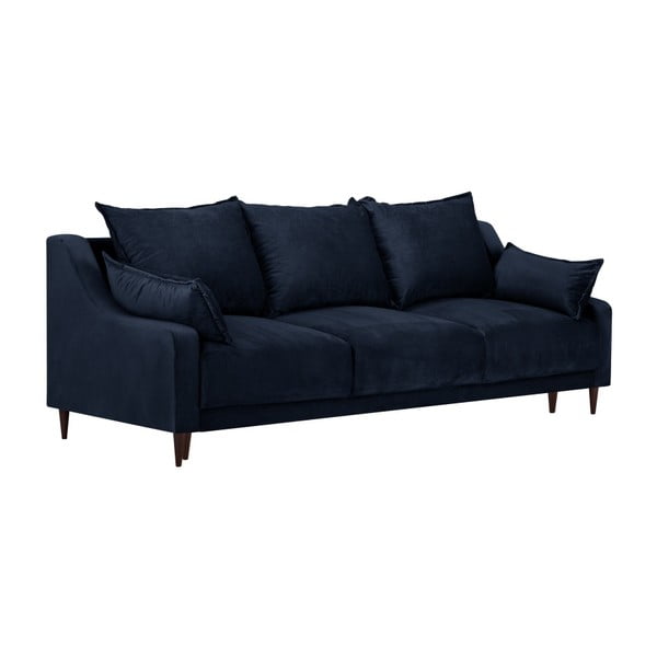 Тъмносин кадифен разтегателен диван с място за съхранение Freesia, 215 см - Mazzini Sofas