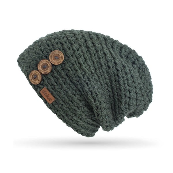 Ръчно плетена шапка на една кука с копчета Olive - DOKE