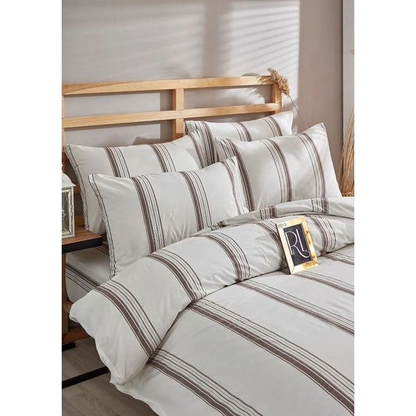 Кафяво-бежов памучен чаршаф за двойно легло 200x220 cm - Mila Home-image-2