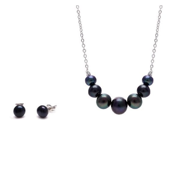 Sada náhrdelníku a náušnic z říčních perel Chain, černá