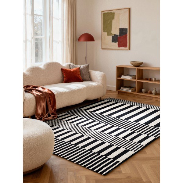 Черно-бял ръчно изработен вълнен килим 200x290 cm Stryve Pulse – Elle Decoration-image-1