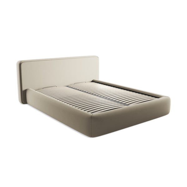 Бежово двойно тапицирано легло с място за съхранение и включена подматрачна рамка 160x200 cm Kiana – Makamii