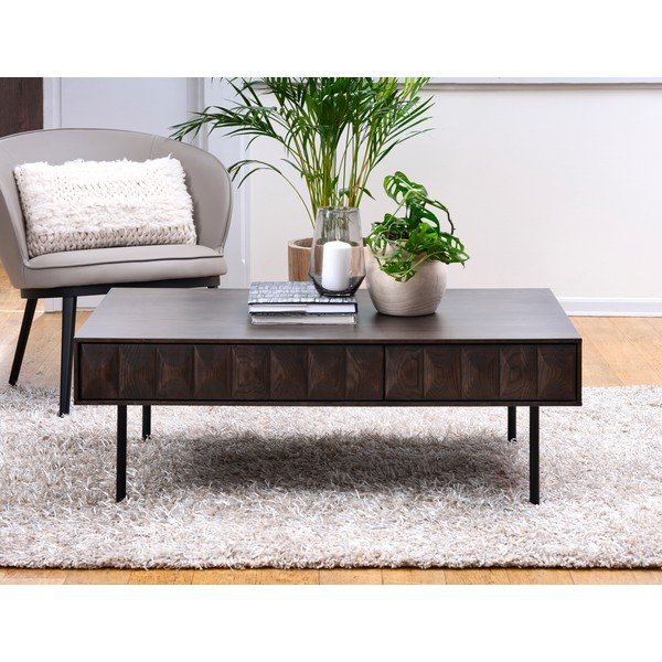 Тъмнокафява масичка за кафе с дъбов плот 71x117 cm Latina – Unique Furniture-image-1