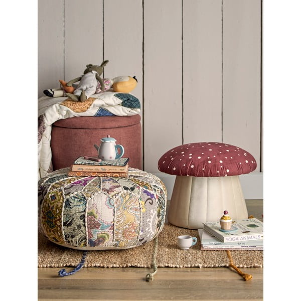 Червено и бяло кадифено бебешко пуфче Lue - Bloomingville Mini-image-4