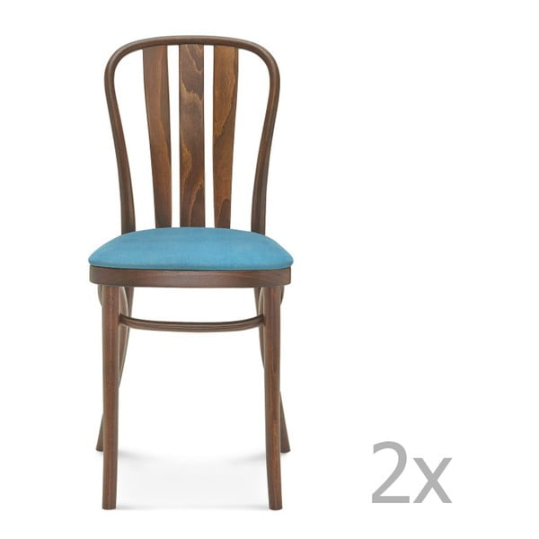 Sada 2 dřevěných židlí s modrým polstrováním Fameg Jorgen