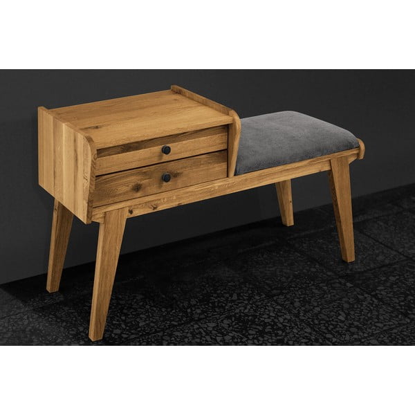 Пейка с чекмеджета от дъбова дървесина със светлосива седалка Retro - The Beds-image-3