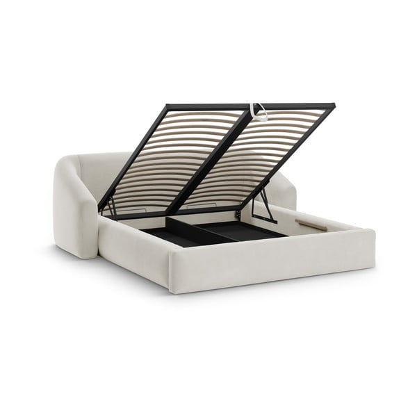 Бежово двойно легло 200x200 cm тапицирано с място за съхранение с включена подматрачна рамка Campi – Cosmopolitan Design-image-1