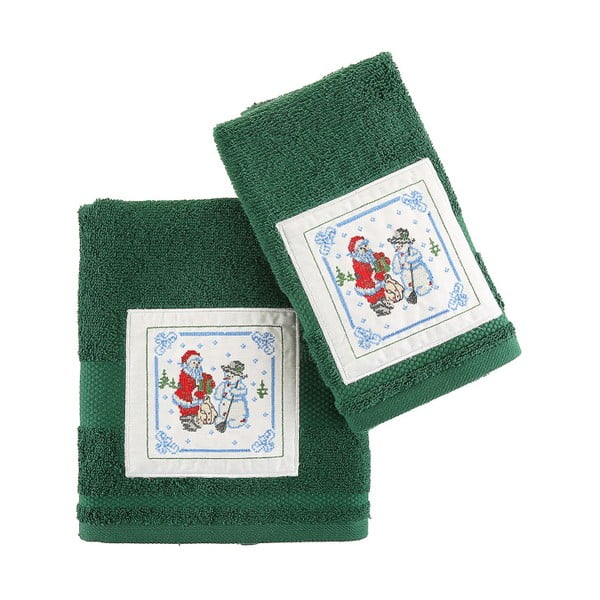 Sada 2 zelených ručníků s vánočním motivem Knitted Christmas