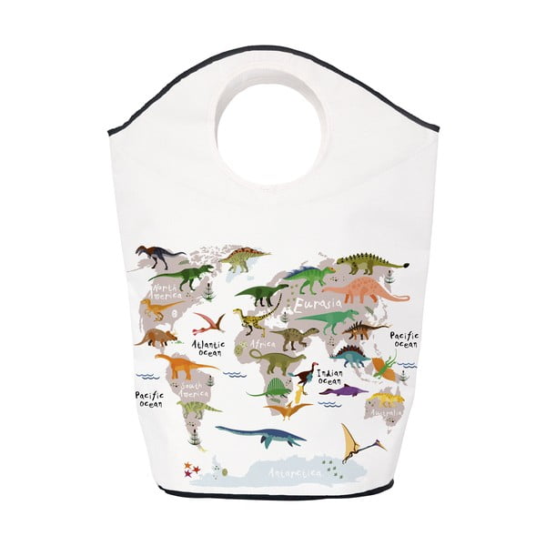 Бяла текстилна детска кошница за играчки 57x26x70 cm Dino World Map – Butter Kings