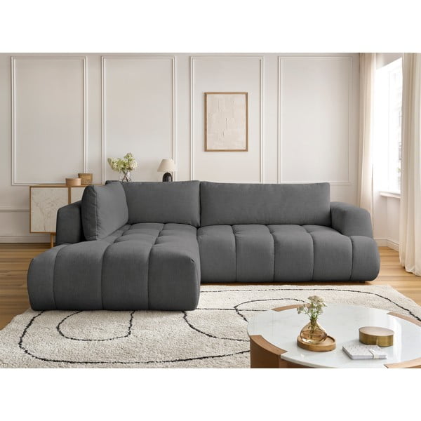 Тъмносив сгъваем/с място за съхранение ъглов диван (ляв ъгъл/L форма) Fuji – Bobochic Paris-image-1