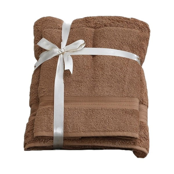 Кафяви памучни хавлии и кърпи за баня в комплект от 2 бр. от тери – Foutastic