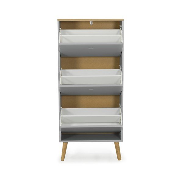 Сива етажерка за обувки с крака от дъбово дърво с 3 копчета Dot - Tenzo-image-2